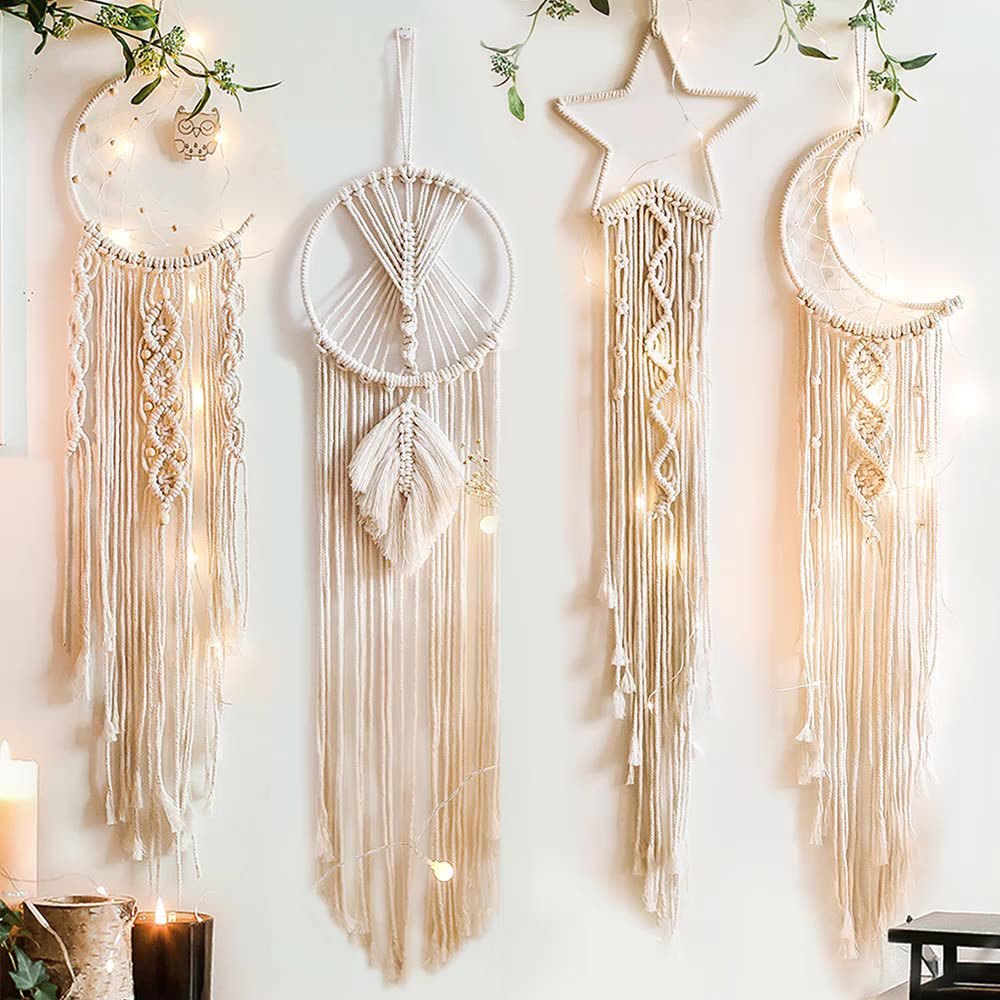 Celestial Glow Tapestry Set—Boho Wall Hangings with Lights (Set of 4)