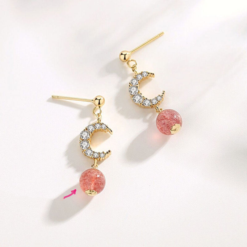 Lunar Love: Strawberry Quartz Crescent Earrings