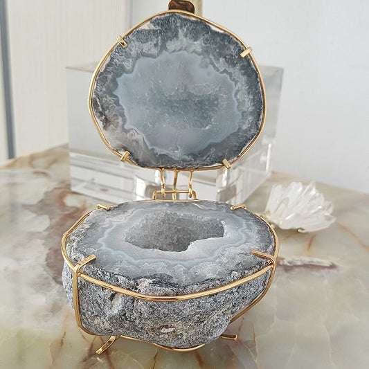 Natural Agate Geode Jewelry Box—Celestial Elegance
