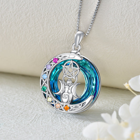 Triple Moon Goddess Chakra Necklace