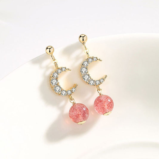Lunar Love: Strawberry Quartz Crescent Earrings